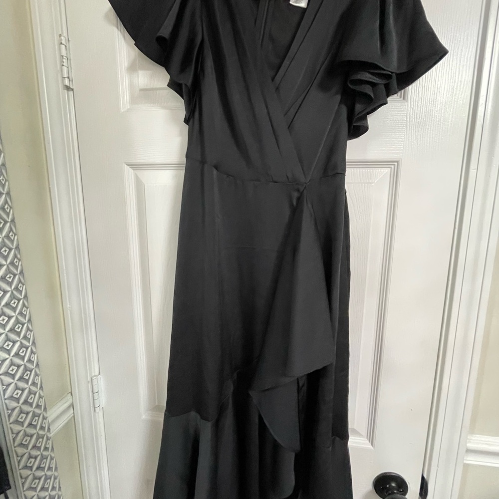 Dkny Black Asymmetrical Wrap Dress with Flutter Sleeves